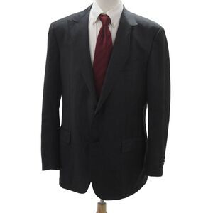 Ermenegildo Zegna Mens Black Striped Wool Suit Jacket Long Sleeve Size 54